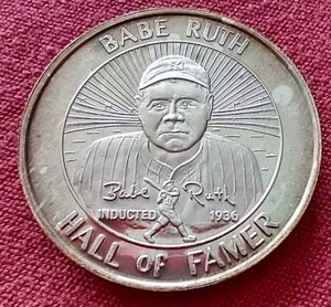 lot 166 image: RARE Babe Ruth & Lou Gehrig Silver Medallion
