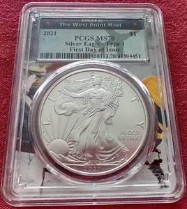 lot 170 image: 2021(W) American 1 oz Silver Eagle - PCGS MS70 First Day of Issue
