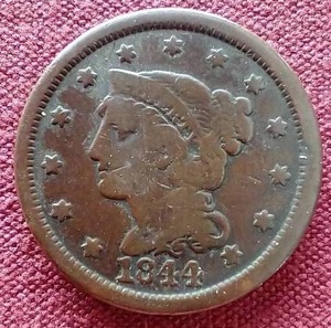 lot 178 image: 1844 Braided Hair Large Cent