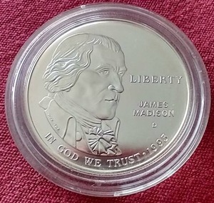 lot 190 image: 1993 James Madison Commemorative Silver Dollar