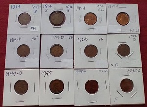 lot 192 image: (12) Wheat Pennies - Some Nice Dates