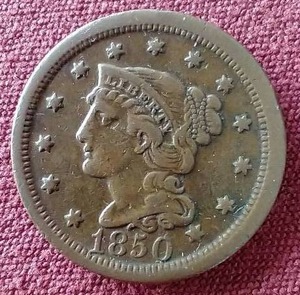 lot 203 image: 1850 Braided Hair Large Cent