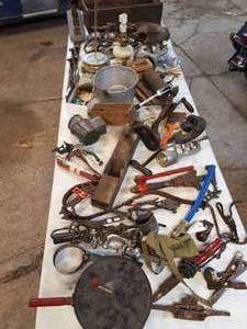 lot 211 image: Huge Lot  Vintage tools of all kinds - includes antique tool box - all for one bid