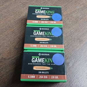 lot 157 image: Sierra 6.5mm 130-grain Tipped GameKing (TGK) rifle bullets - 3 Boxes