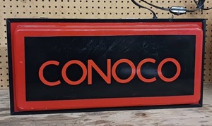 lot 164 image: Vintage Conoco illuminated sign - WORKS - Approx. 25inches. Two-Sided design - Top hanging loops