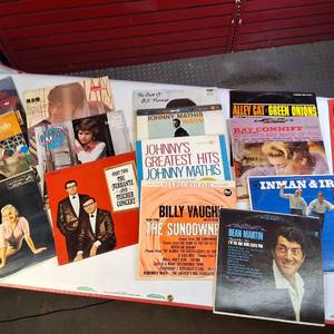 lot 331 image: A  large collection of vintage vinyl records from artists like Johnny Mathis, Billy Vaughn, Ray Conniff, and Dean Martin