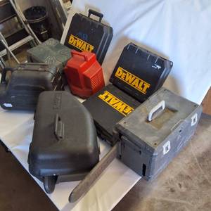 lot 265 image: Large Lot of durable tool boxes and carrying cases, prominently featuring the DEWALT brand.