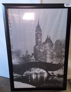 lot 255 image: Framed art print of the Gapstow Bridge in Central Park, New York City, titled Central Park 1961