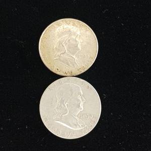 lot 10A image: Franklin Half Dollars - 90% silver - 2 coins - Tax Exempt