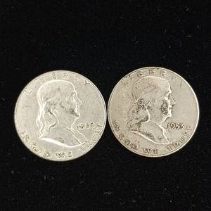 lot 70A image: Franklin Half Dollars - 90% silver - 2 coins - Tax Exempt