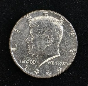lot 334A image: 1964 Kennedy Half Dollars 1 coin -Last year of 90% silver - Flat rate shipping