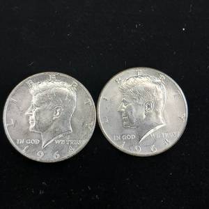 lot 293 image: 1964 Kennedy Half Dollars 2 coins - Flat Rate Coin Shipping