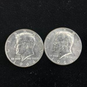 lot 397 image: 1964 Kennedy Half Dollars 2 coins - Flat Rate Coin Shipping - Tax Exempt