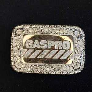 lot 296 image: Vintage western-style GASPRO logo belt buckle -  Crumrine - El Arturo - Bronze
