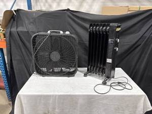 lot 1731 image: Box Fan and Radiator Heater