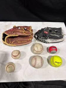 lot 1744 image: BaseballSoftball Gloves & Balls Lot