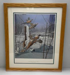 lot 2 image: 25 x 30 12 Framed Behind Glass Pencil Signed David Maas Print Misty Morning Revisited Pheasants Limited 11531200