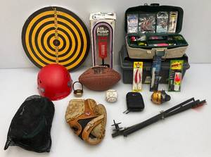 lot 108 image: Misc. Outdoor Sports Items Including Facsimile Autographed Baseball And More