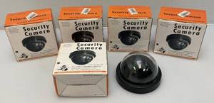 lot 201 image: Realistic Looking Fake Security Cameras Battery Operated With Activation Light. (NEW)