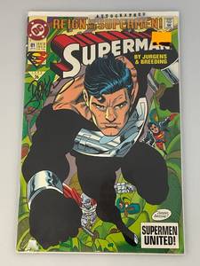 lot 215 image: AUTOGRAPHED By  (Don Jergens) 1993 DC Comics SUPERMAN #81 Black Suit, Key Issue (Bagged And Carded)