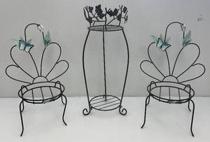 lot 249 image: Decorative Wrought  Iron Plant Stand 24 Tall And Butterflie Chairs 21 12 Tall