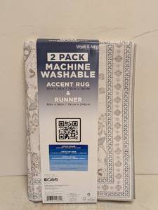 lot 8 image: NEW WYATT & ASH MACHINE WASHABLE ACCENT RUG & RUNNER 2PK ZINNIA