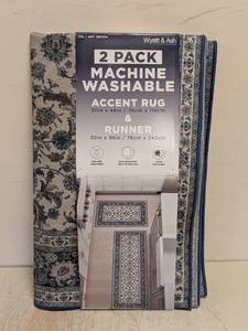 lot 47 image: WYATT & ASH MACHINE WASHABLE ACCENT RUG & RUNNER SET ESTELLA 2PK