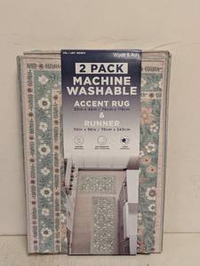 lot 42 image: NEW WYATT & ASH MACHINE WASHABLE ACCENT RUG SET KINSLEY 2PK