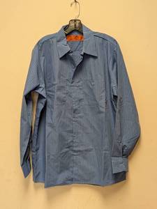 lot 214 image: NEW RED KAP LARGE BUTTON UP SHIRT BLUE STRIPED