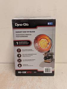 lot 159 image: NEW DYNA-GLO RADIANT TANK TOP HEATER 9K-15K BTU