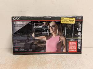 lot 168 image: NEW QFX RECHARGEABLE RADIO & CASSETTE PLAYER