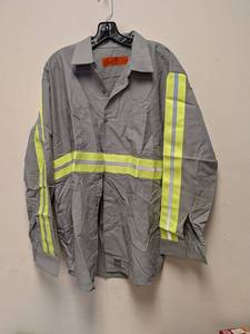 lot 208 image: NEW RED KAP XL BUTTON UP SHIRT HIGH VISIBILITY AND TAN