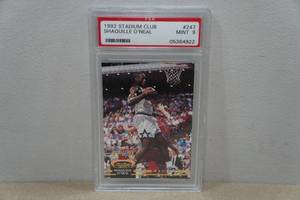 lot 162 image: 1992 Stadium Club Shaquille ONeal Draft Pick Basketball Card - PSA 9