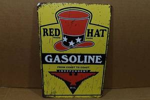 lot 273 image: Red Hat Gasoline Vintage Style Metal Sign