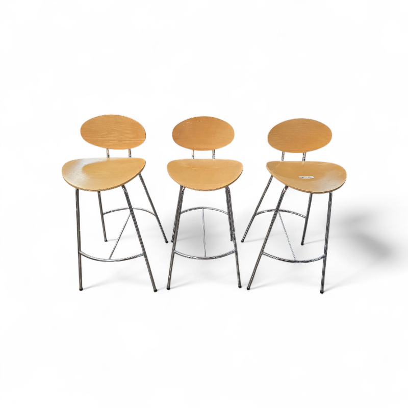lot 116 image: 3 Chrome & Wood Stools