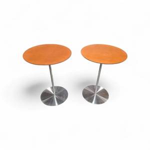 lot 37 image: Bernhardt Design Quiet occasional table with a laminate top and a brushed stainless steel base.