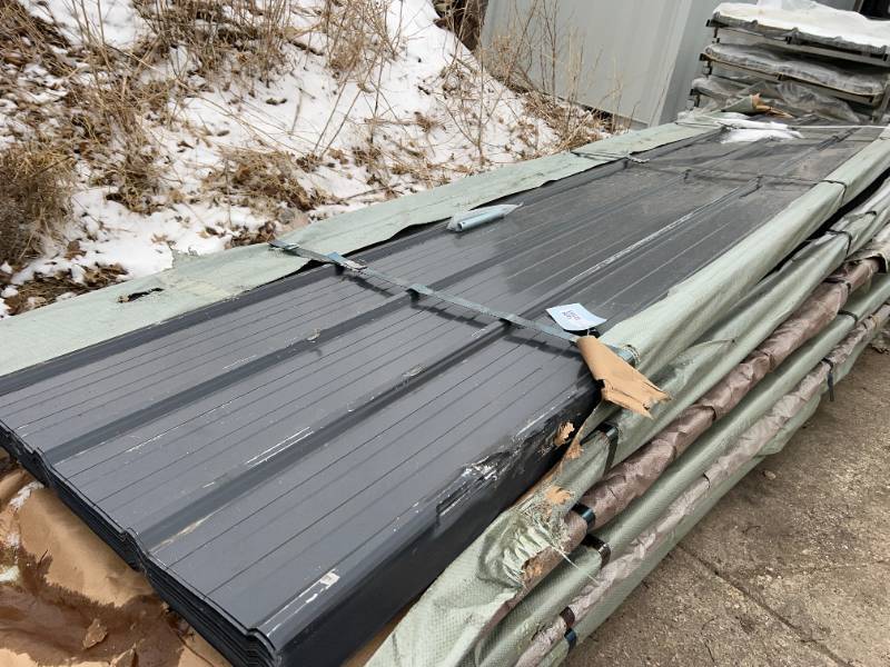 lot 9128 image: FUTURE 100 Sheets of Dark Gray Galvalume Steel Siding, 12 Foot Sheets (FTL100) DAMAGED  