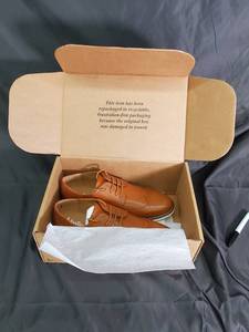 lot 11 image: Tan Leather Wingtip Oxford Dress Shoes - Lace-Up, Brogue Detailing Size 9.5