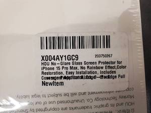 lot 147 image: X004AY1GC9 Glass Screen Protector for iPhone 15 Pro Max - Anti-Glare, No Rainbow Effect
