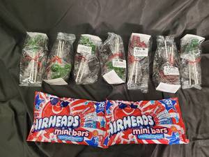 lot 163 image: Airheads Mini Bars & Melville Candy Tractor Lollipops - 8 Packs Of 3 And 2 Airheads