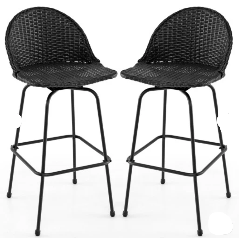 lot 203 image: Costway Set of 2 Rattan Swivel Barstools with Curved Back-Black