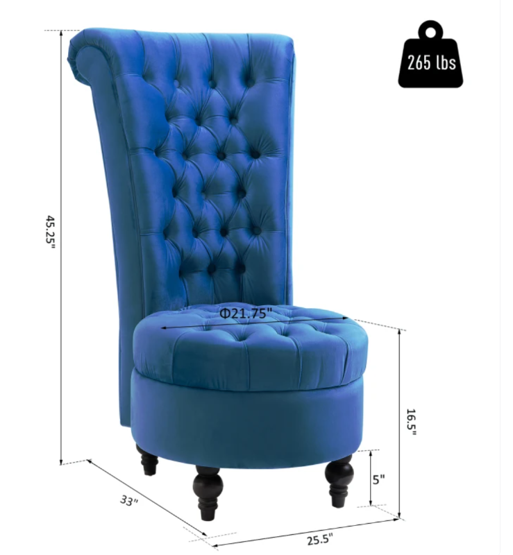 lot 77 image: HOMCOM Retro High Back Armless Royal Accent Chair Fabric Upholstered Tufted Seat for Living Room, Dining Room and Bedroom, Blue