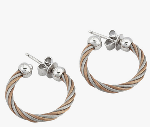 lot 5 image: Charriol Ladies Celtic Steel And Rose Gold PVD Cable Hoop Earrings