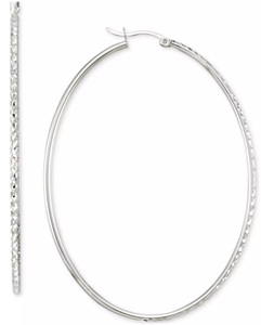 lot 6 image: MCYS Diamond-Cut Oval Hoop Earrings in 14k White Gold Vermeil, 2-34 (Right Hoop Has Small Dent)