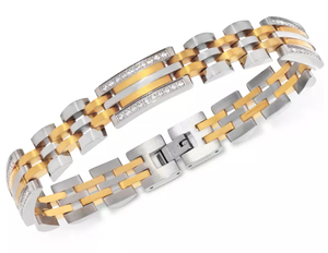 lot 38 image: MCYS Mens Diamond Two-Tone Link Bracelet (12 ct. t.w.) in Stainless Steel and Yellow Ion-Plate