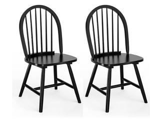 lot 71 image: HAPPYGRILL 2 Pieces Wooden Dining Chairs Set, Vintage Armless Windsor Chairs, Kitchen Dining Chairs with Backrest, Black