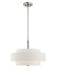 lot 76 image: Livex Lighting Meridian 4 -Light Brushed Nickel Moderncontemporary Fabric Drum Medium Hanging Pendant Light