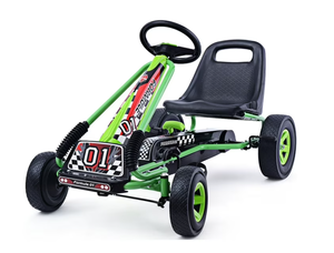 lot 101 image: Costway Go Kart 4 Wheel Pedal Powered Kids Ride On Toy w Adjustable Seat Green