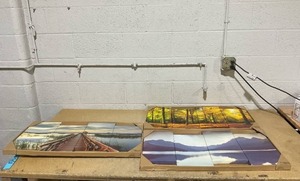 lot 212 image: LOT OF 3 Staggered Canvas Wall Art Pieces 32x16x1 in