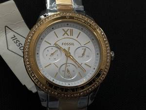 lot 60 image: Fossil Womens Stella Sport Multifunction Two-tone Stainless Steel Watch  37mm (Plastic Still On. Needs Battery)